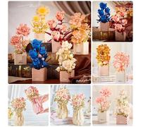 Shein 1 pieza Juego de bloques de construcción de rosa preservada Bonsai, decoración para el hogar con planta de clavel en maceta, adorno de jazmÃn, rega