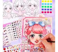 Shein 1 pieza Juego de colorear de maquillaje de princesa, pegatinas de vestir de dibujos animados, incluye bloc de dibujo y hojas de pegatinas, regalo crea