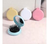 Shein 1 Pieza Juego de espejo de viaje plegable de 6.5 cm y cepillo para el cabello, cepillo de bolsillo redondo, peineta de cabello mini portátil, apta par