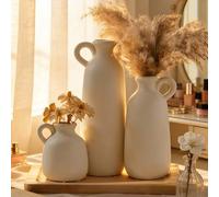 Shein 1 pieza Juego de jarrones blancos minimalistas con asa, estilo bohemio y de granja para la decoración del hogar en la sala de estar, dormitorio y toca