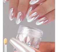Shein 1 pieza Juego de Polvo para Uñas Aurora Blanco Efecto Espejo Perla Sirena Transparente Hielo Iridiscente Glaseado Brillante Polvo de Purpurina Fina DI
