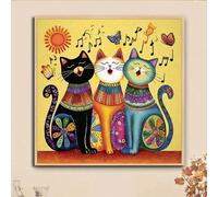 Shein 1 pieza Kit de pintura de diamantes 5D con patrón de gato de dibujos animados DIY, [30*30cm/11.8*11.8in] [40*40cm/15.7*15.7in], Adecuado para principi