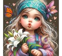Shein 1 pieza Kit de pintura de diamantes 5D con patrón de niña linda, juego de mosaico de taladro redondo completo, pintura de diamantes de arte de alta de