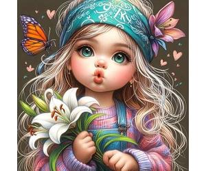 Shein 1 pieza Kit de pintura de diamantes 5D con patrón de niña linda, juego de mosaico de taladro redondo completo, pintura de diamantes de arte de alta de