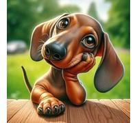 Shein 1 pieza Kit de pintura de diamantes 5D, Diamantes acrílicos redondos, Sin marco, Diseño de Dachshund, Múltiples tamaños disponibles, Regalo de artesan