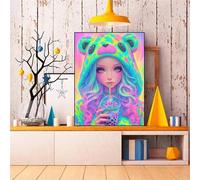 Shein 1 pieza Kit de pintura de diamantes 5D DIY de chica de moda con frutas arcoíris, arte de diamantes, hermosa chica urbana, punto de cruz de taladro com