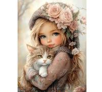 Shein 1 pieza Kit de pintura de diamantes 5D DIY Patrón de niña pequeña linda - Arte de mosaico de diamantes redondos completos, decoración de pared para el