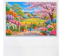 Shein 1 pieza Kit de pintura de diamantes, Pintura de diamantes del campo de curación, Jardín del molino de viento de Sakura, Girasol y Tulipán, Arte de par