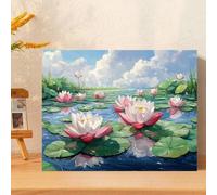 Shein 1 pieza Kit de pintura por números para adultos Pintura acrílica en lienzo Imagen del estanque de loto por números Juego de iniciación para decoración