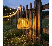 Shein 1 pieza Lámpara colgante de ratán, Farol LED para exteriores, Funciona con pilas (pilas no incluidas), Decoración de estilo escandinavo bohemio, Adecu