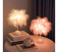 Shein 1 pieza Lámpara de mesa con plumas, 40 cuentas LED, estilo minimalista moderno, adecuada para el dormitorio de niñas, lámpara de decoración de escrito
