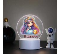 Shein 1 pieza Lámpara de mesa personalizada con luz nocturna Luz nocturna 3D personalizada con princesas y animales de dibujos animados Lámpara de noche de