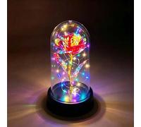 Shein 1 pieza Lámpara de noche con rosa de galaxia en cúpula de cristal, flor eterna encantada con luz LED brillante, regalo romántico de cumpleaños para mu