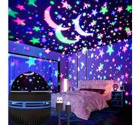 Shein 1 pieza Lámpara de proyección de estrellas y luna alimentada por USB, Luz de noche estrellada, Lámpara de decoración de estrellas y luna, Proyector mi