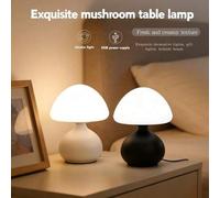 Shein 1 pieza Lámpara minimalista retro de seta con base esférica, alimentada por USB, 3 colores, regulable, luz de decoración de escritorio, luz nocturna,