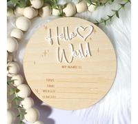 Shein 1 pieza Letrero de anuncio de nacimiento "HOLA MUNDO", Placa de madera con letra 3D en forma de corazón con nombre de bebé, Suministros de bautizo par