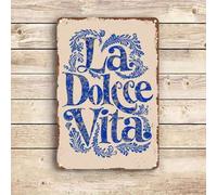 Shein 1 pieza Letrero de arte de pared estilo vintage de metal "La Dolce Vita", fácil de instalar con orificios pretaladrados, adecuado para decoración del