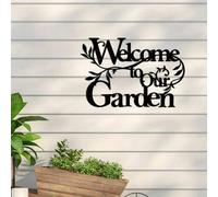 Shein 1 pieza Letrero de Bienvenidos a Nuestro Jardín, señal de jardín de metal decorativa para colgar en la pared, artesanía de metal, decoración de pared,