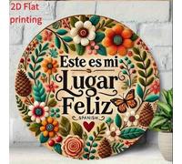 Shein 1 pieza Letrero de hierro vintage 2D plano - "Mi lugar feliz" Cita en español, Decoración de pared, Hogar, Restaurante, Bar, Cafetería, Garaje, Posici