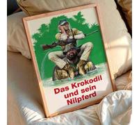 Shein 1 pieza Letrero de hojalata sin marco Blechwarenfabrik Braunschweig 300/C005 Bud Spencer y Hill Cocodrilo y su Hipopótamo Letrero decorativo 3D de hoj