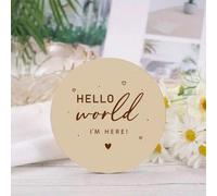 Shein 1 pieza Letrero de madera para anuncio de nacimiento "Hola mundo, ya estoy aquí" para huellas de manos y pies, decoración del hogar, recuerdo de baby