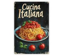 Shein 1 pieza Letrero de metal plano 2D, vintage "Cucina Italia" con diseño de pasta italiana, arte de pared rústico con diseño de pasta y tomate, adecuado