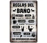 Shein 1 pieza Letrero de metal vintage con reglas del baño, póster de metal divertido, impresión 2D plana, decoración de metal multiusos con agujeros previa