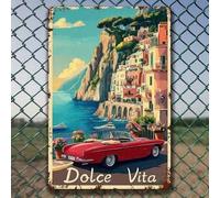 Shein 1 pieza Letrero de metal vintage de Dolce Vita Capri Italia, 20.32x30.48 cm, decoración de pared de hierro a prueba de óxido y resistente al agua, dis