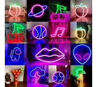 Shein 1 pieza Letrero de neón con cereza, símbolo de luz de neón en melocotón, lámpara de neón rosa LED, alimentada por batería o USB, adecuada para dormito