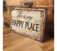 Shein 1 pieza Letrero de pared de metal rústico "Este es mi lugar feliz" - 30x20cm Placa decorativa inspiradora para el hogar, adecuada para la sala de esta