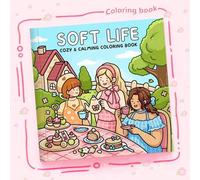 Shein 1 pieza Libro de colorear simple y suave de la vida, emociones relajantes, mascotas acompañando a las niñas de compras, hablando por teléfono con amig
