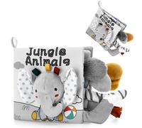 Shein 1 pieza Libro de tela de elefante infantil, blanco y negro, inrrompible, masticable, cola 3D, estimulación visual, papel arrugado, juguete de aprendiz