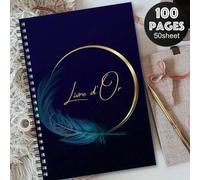 Shein 1 pieza Libro de visitas elegante francés y diario de eventos - Cuaderno de espiral de lujo azul marino y dorado para boda, fiesta, cumpleaños, aniver