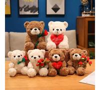 Shein 1 pieza Lindo oso de peluche de rosa, muñeca de peluche de oso de peluche con corazón de amor de ángel sanador, regalo del Día de San Valentín, muñeca
