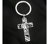 Shein 1 pieza Llavero con figura de cruz de Jesús calada, llavero de pareja, llavero de novio, regalo de cumpleaños para novia, regalo conmemorativo para cr