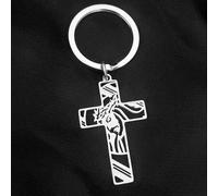 Shein 1 pieza Llavero con forma de cruz hueca de Jesús, llavero de pareja, llavero de novio, regalo de cumpleaños para novia, regalo conmemorativo para crey