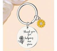 Shein 1 pieza Llavero de acero inoxidable con girasol grabado "Gracias por ayudarme a crecer", para maestros o padres en Acción de Gracias, Halloween, acces