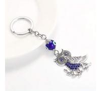 Shein 1 pieza Llavero de búho de ojo malvado azul con suerte para hombres y mujeres - Llavero de bolso y coche con strass, joyería colgante, regalo, accesor