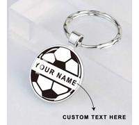 Shein 1 pieza Llavero de fútbol personalizado con texto personalizado, colgante de bola de cristal con letras de nombre, anillo clave de deportes de fútbol,