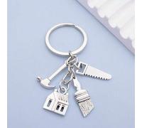 Shein 1 pieza Llavero de herramienta de limpieza de hogar de moda unisex, regalo creativo de arquitectura con bolsa colgante