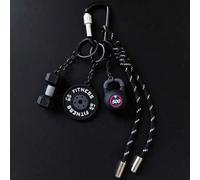 Shein 1 pieza Llavero de la serie de fitness, llavero de cuerda hecho a mano de colores, nuevo colgante de moda para bolso, llavero con forma de mancuerna,