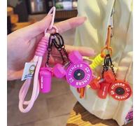 Shein 1 pieza Llavero de la serie de fitness, llavero de cuerda hecho a mano de colores, nuevo colgante de moda para bolso, llavero de mancuerna y campana.
