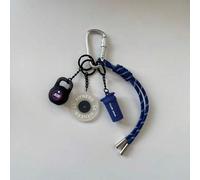 Shein 1 pieza Llavero de la serie de fitness, llavero de cuerda hecho a mano de colores, nuevo colgante de moda para bolso, llavero con forma de mancuerna,