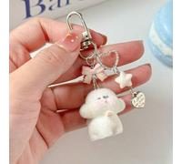 Shein 1 pieza Llavero de mujer con oso de dibujos animados con lazo, colgante con forma de corazón y estrella, accesorios lindos para auriculares, bolso, ll