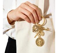 Shein 1 pieza Llavero de novedad con tema religioso | Llavero con cruz de San Benito y Virgen María, decoración colgante, viene con varios accesorios, amule