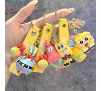 Shein 1 pieza Llavero de pareja de dibujos animados de Esponja Bob Esponja, Patricio y Calamardo, de goma suave y linda, la mejor decoración para crear un a