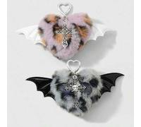 Shein 1 pieza Llavero/Dije de bolso con estampado de leopardo de piel sintética, remaches 3D, corazón de cristal y cruz hueca, estilo vintage punk chic Y2K,