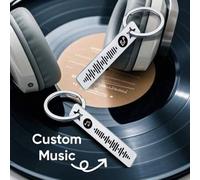 Shein 1 pieza Llavero personalizado con código de música de Spotify, llavero de acero inoxidable personalizado con diseño de onda de sonido, accesorio perfe