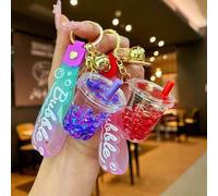 Shein 1 pieza Llavero realista de boba, llavero con taza de té de perla brillante, castillo de princesa, rosquilla de copo de nieve, helado de colores, cala