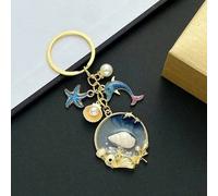 Shein 1 pieza Llavero unisex con colgante de animal marino, estrella de mar, concha, perla, delfín de la serie de playa como regalo para amigos en verano